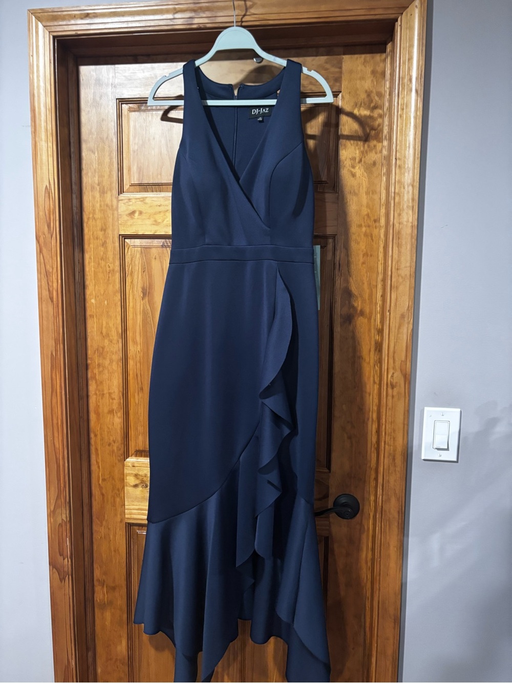 Navy Ruffle Wrap Midi Dress for Women